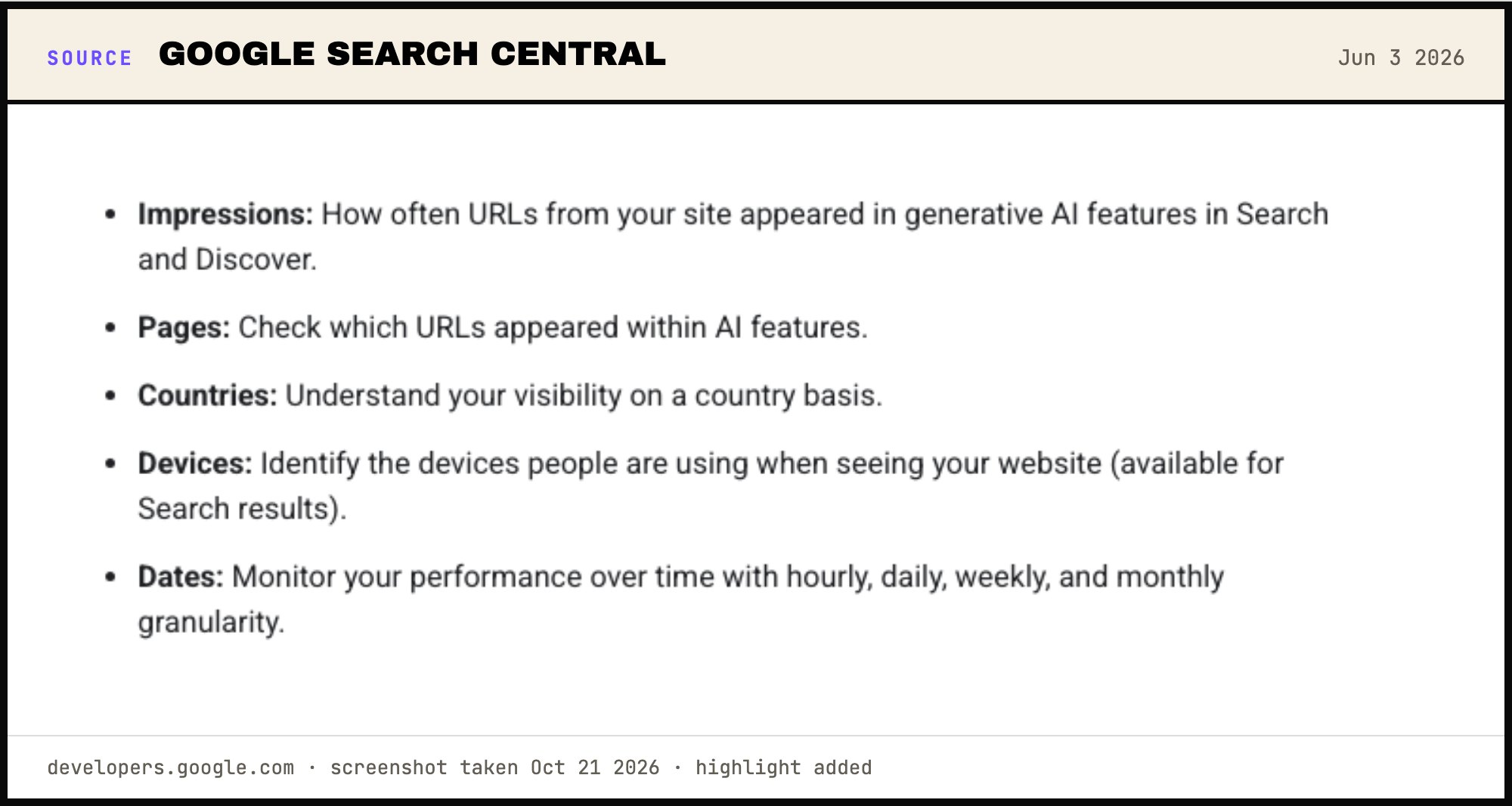 Google: the new generative AI report shows impressions, pages, countries, devices and dates