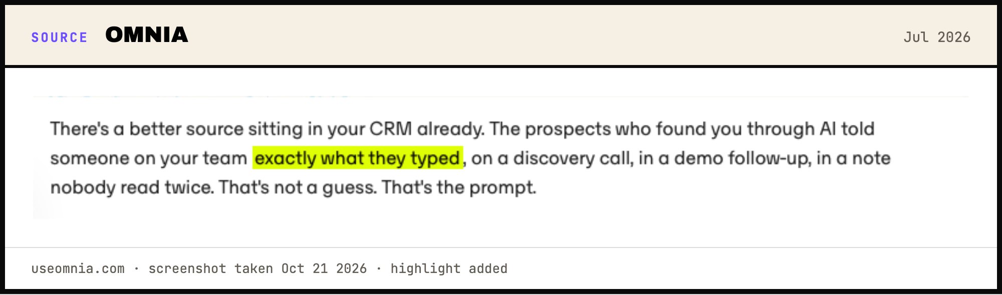 Omnia: the prospects who found you through AI told someone on your team exactly what they typed