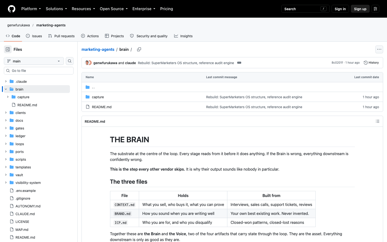 Inside the brain folder: the README explains the three files you build