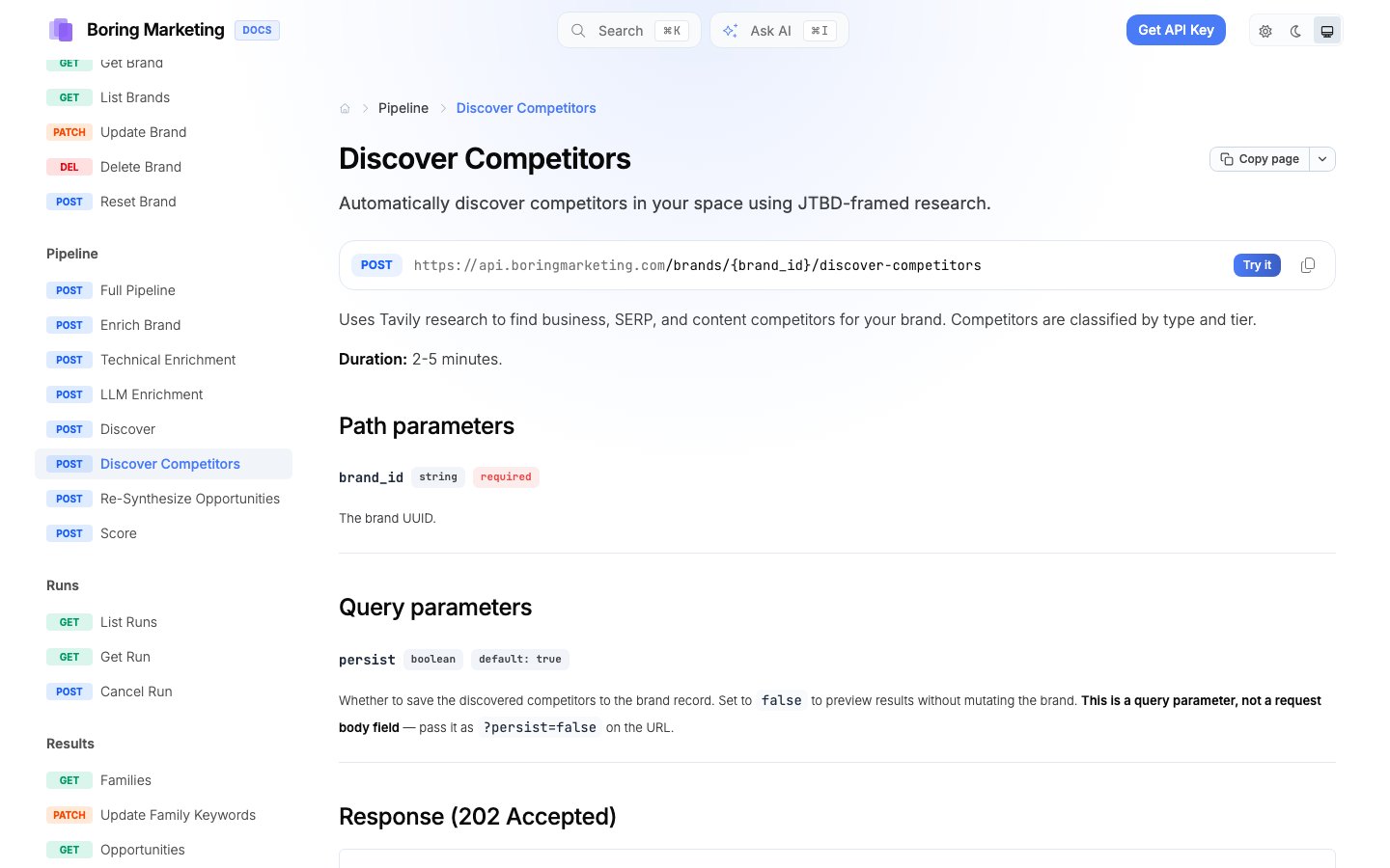 Boring Marketing API: Discover Competitors