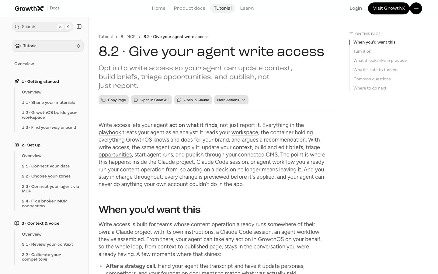 GrowthX docs: Give your agent write access